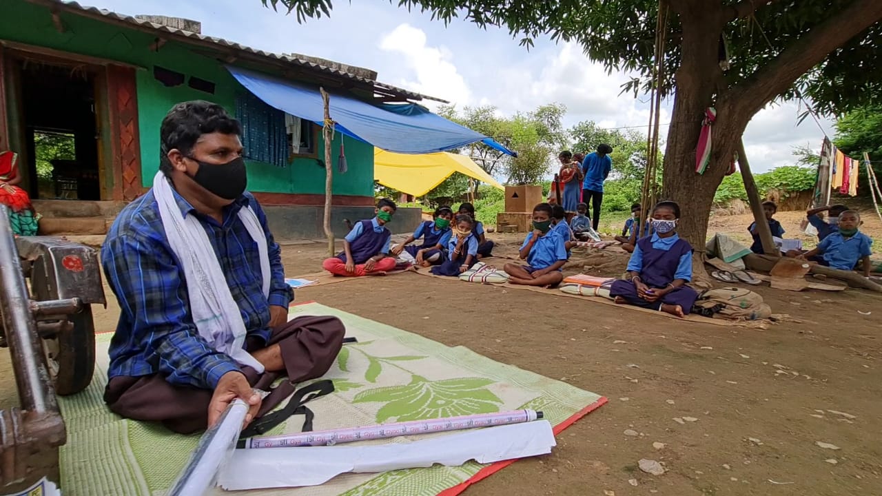 in tokapal block of jagdalpur divyang teacher teaching children