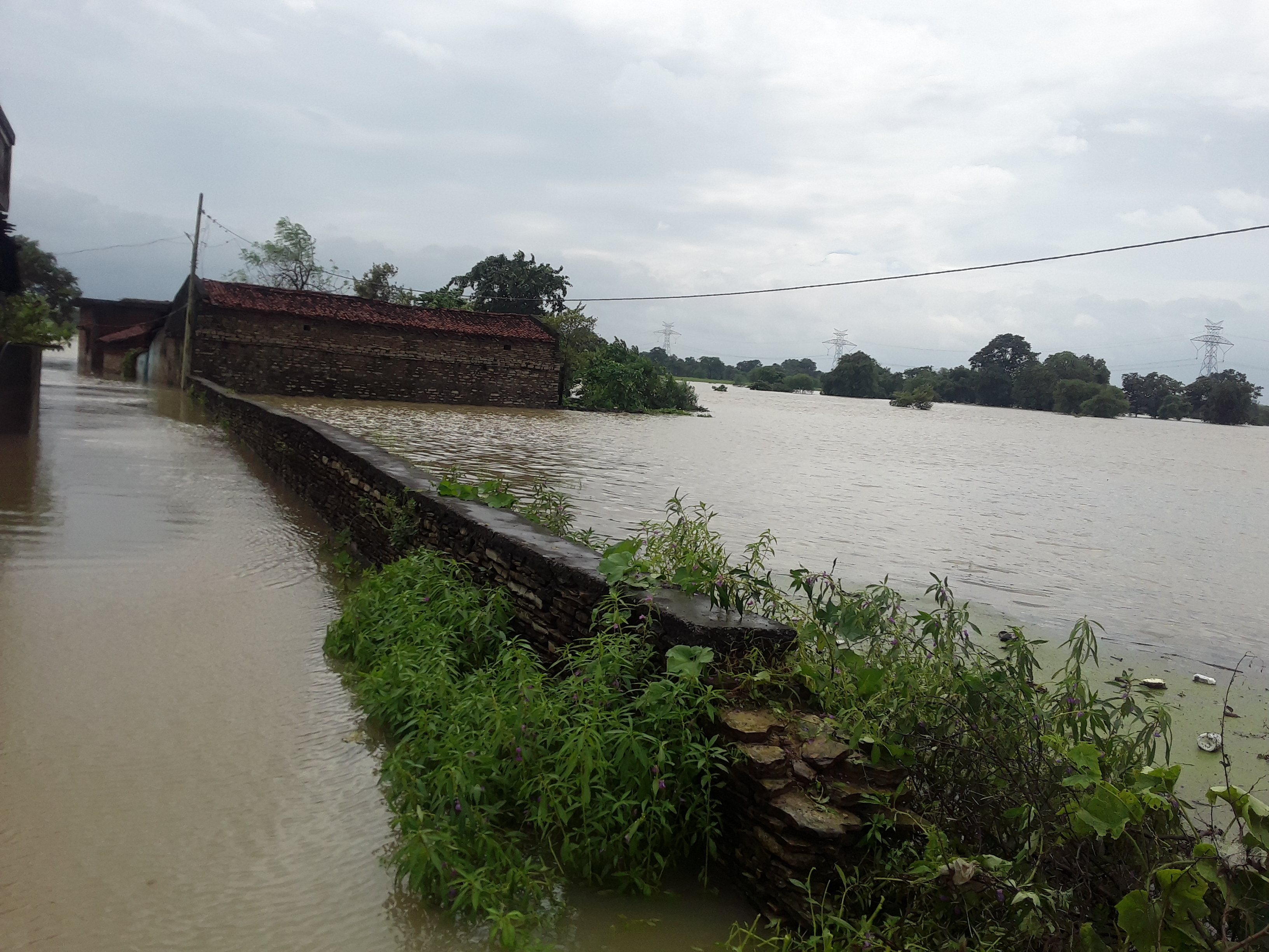 Flood water enters the fields