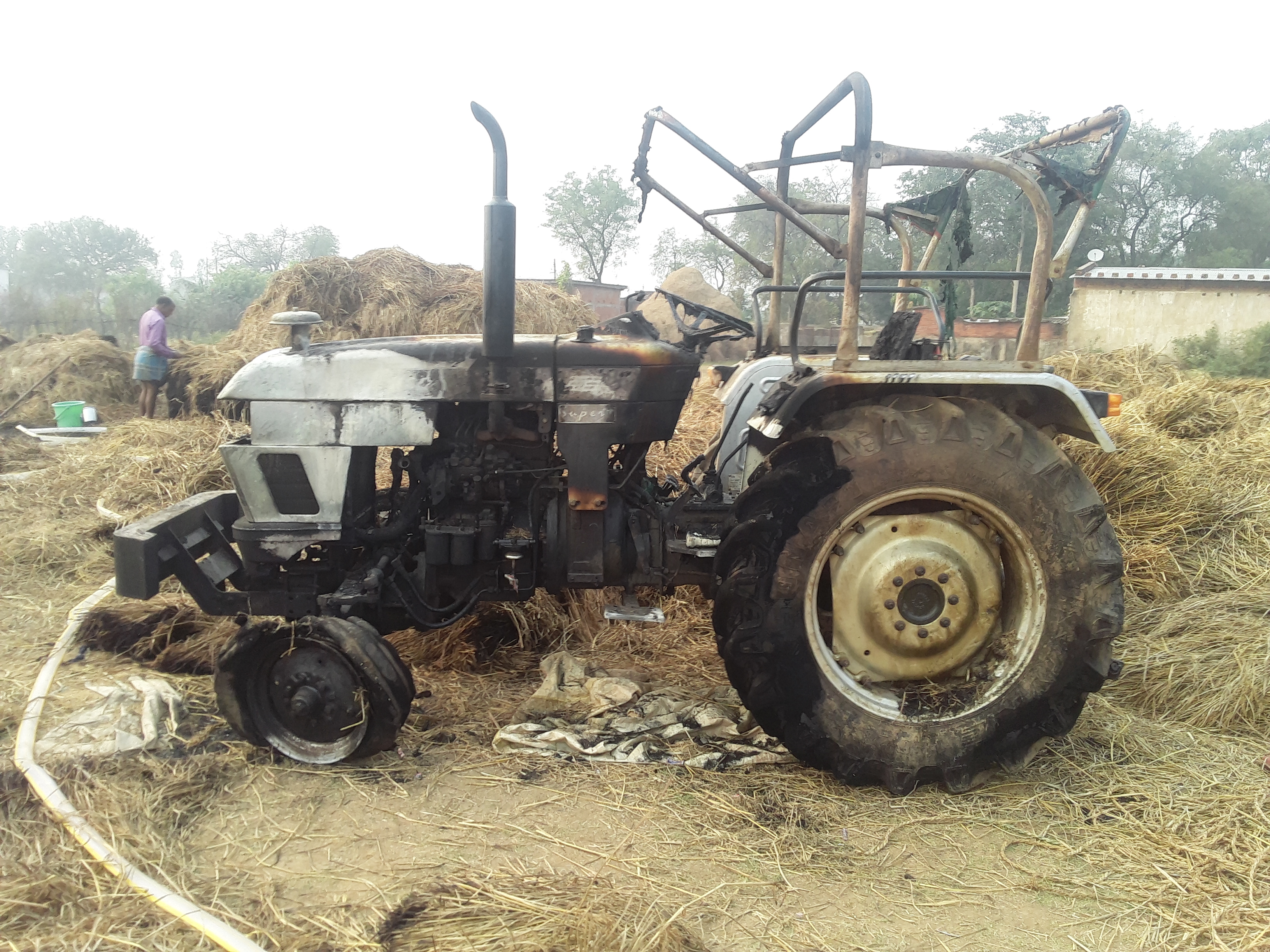 fire in thresher machine