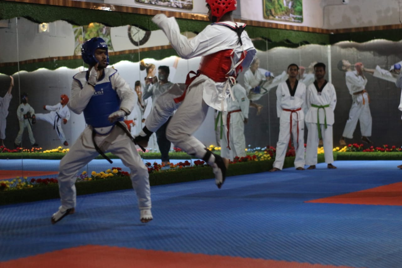 Girls learning taekwondo for self defence in Jashpur