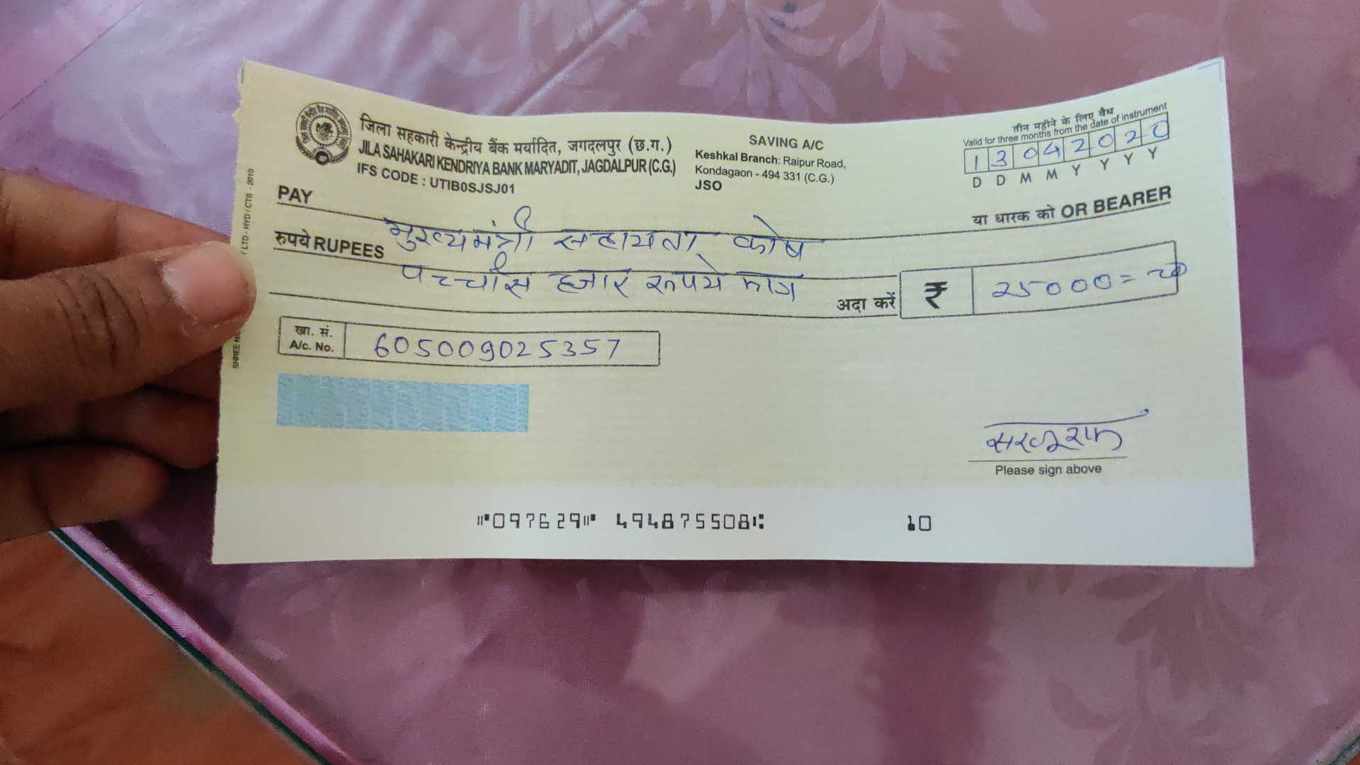 priest family of Maa Tallin Sati donated 25 thousand to the Chief Minister's Relief Fund