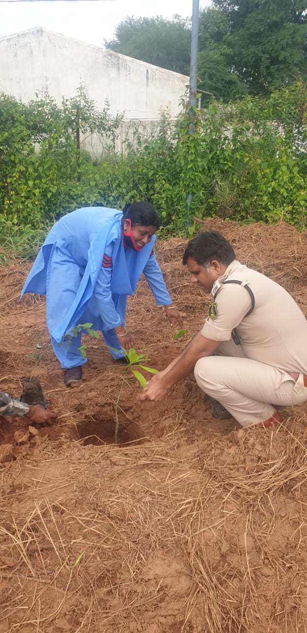 Policemen planting in police-station