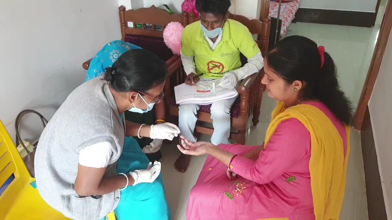 door to door testing of  people under the second phase of malaria free Bastar campaign in Kondagaon