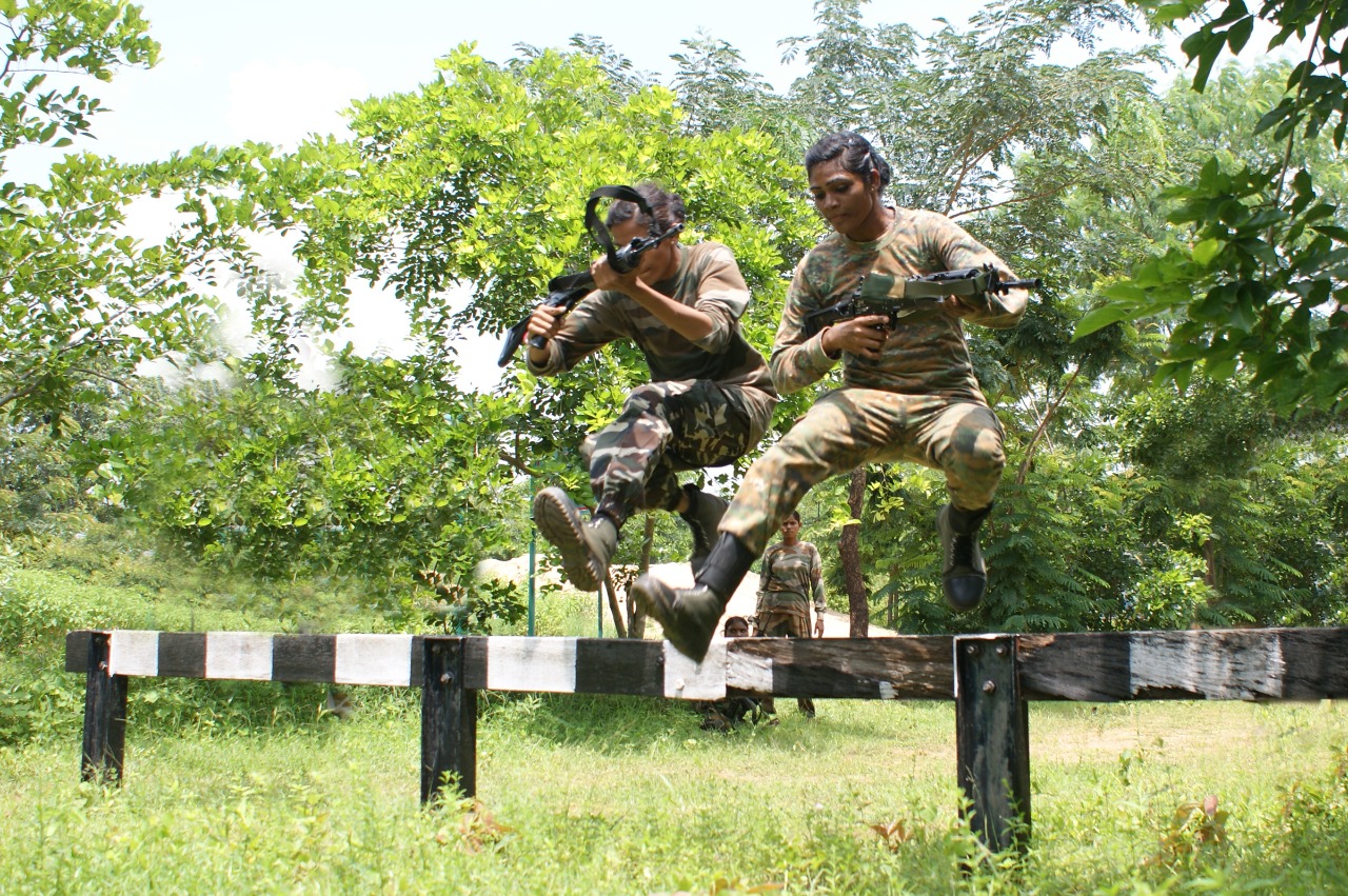 Dangerous training is given to women commandos at Junglewar College in Kanker