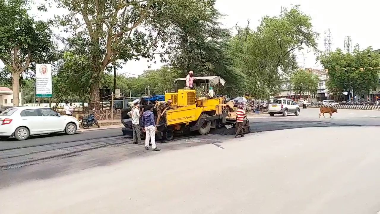 Roads being built on the already built road in Korba