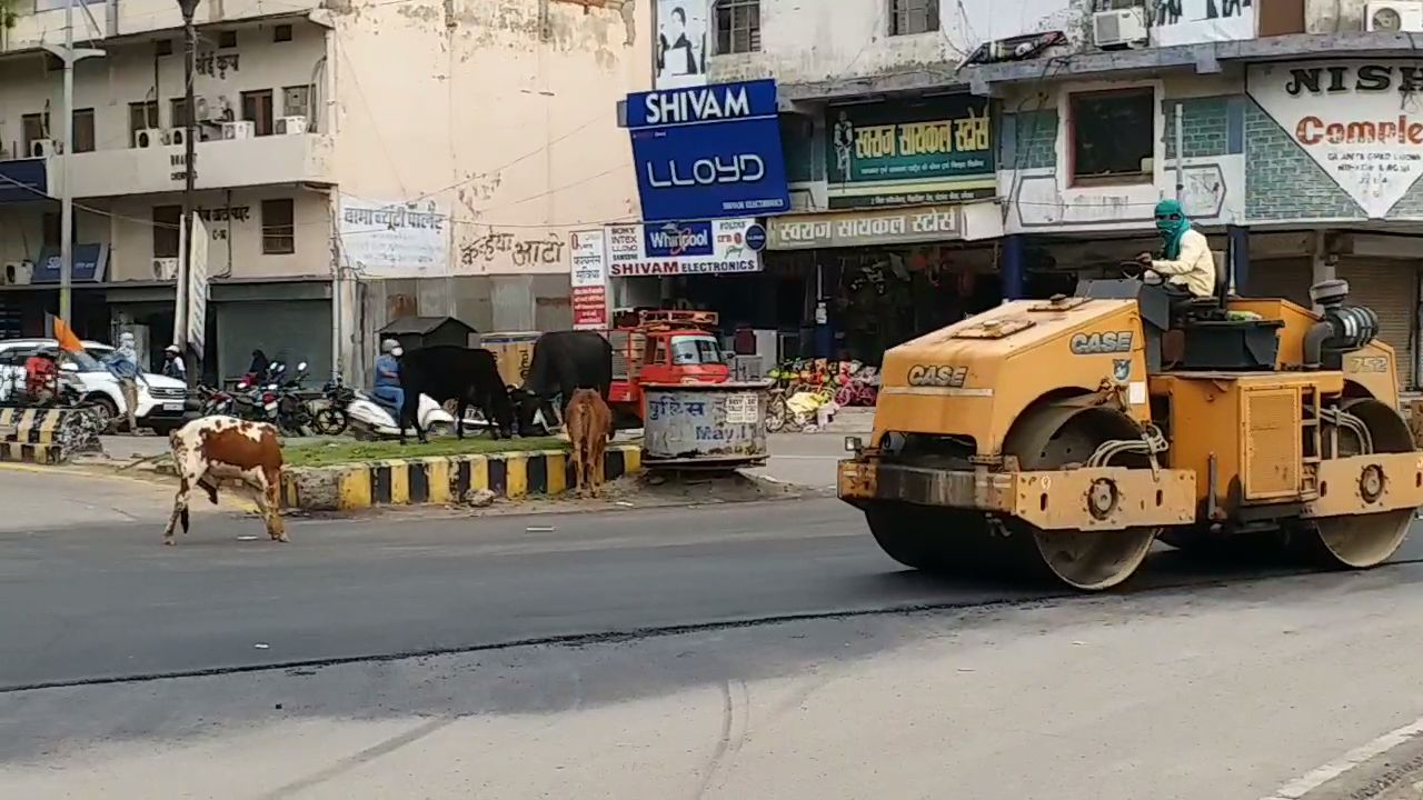 Roads being built on the already built road in Korba