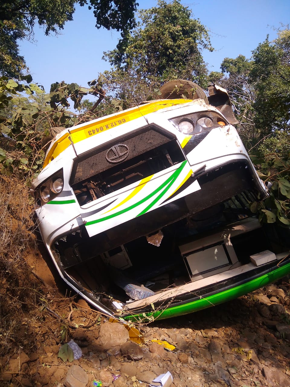 bus falls in ditch