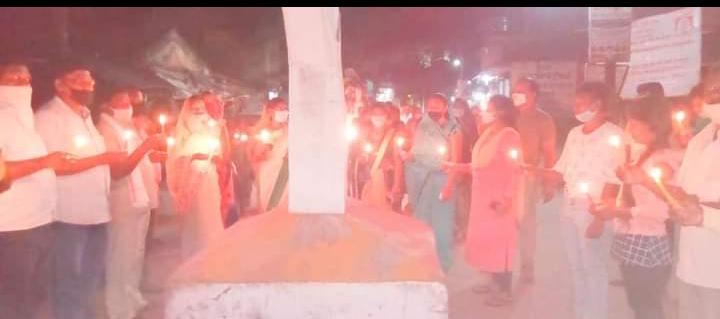 candle march was held in tamnar of raigarh on the incident of hathras