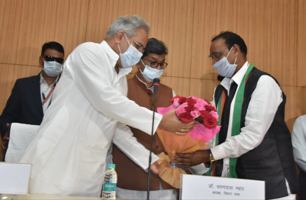 Assembly Speaker Charandas Mahant administered oath ceremony Marwahi newly elected MLA Dr. KK Dhruv