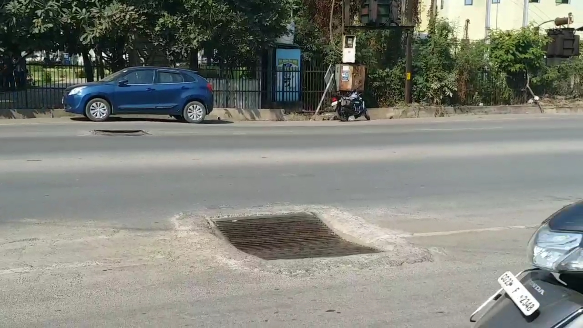 Open drainage in road