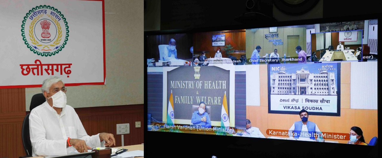 health-minister-ts-singhdeo-at-a-virtual-meeting-of-union-health-minister-harsh-vardhan-regarding-corona