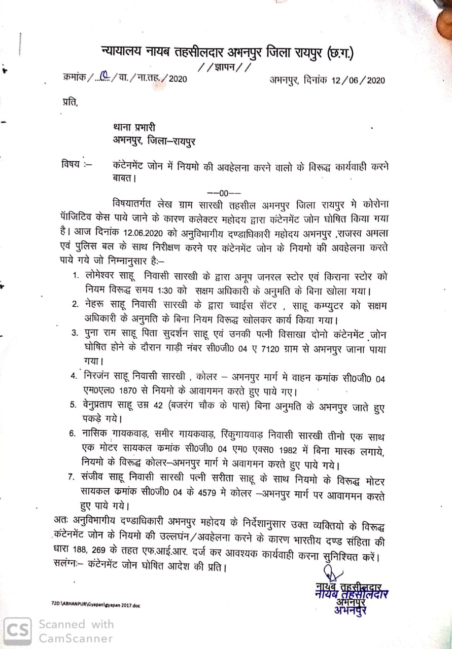 Action taken against who violate the rules in the Containment Zone in abhanpur