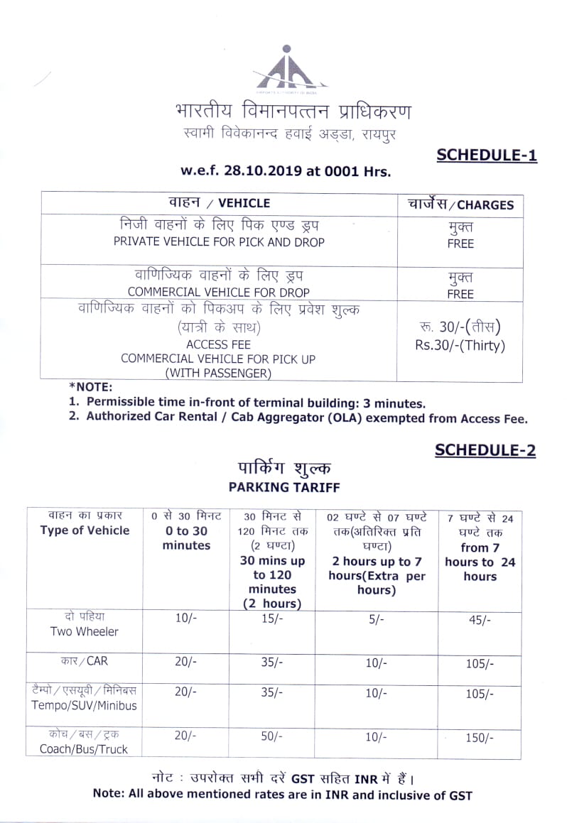 People will get relief in parking of Swami Vivekananda Airport in Raipur