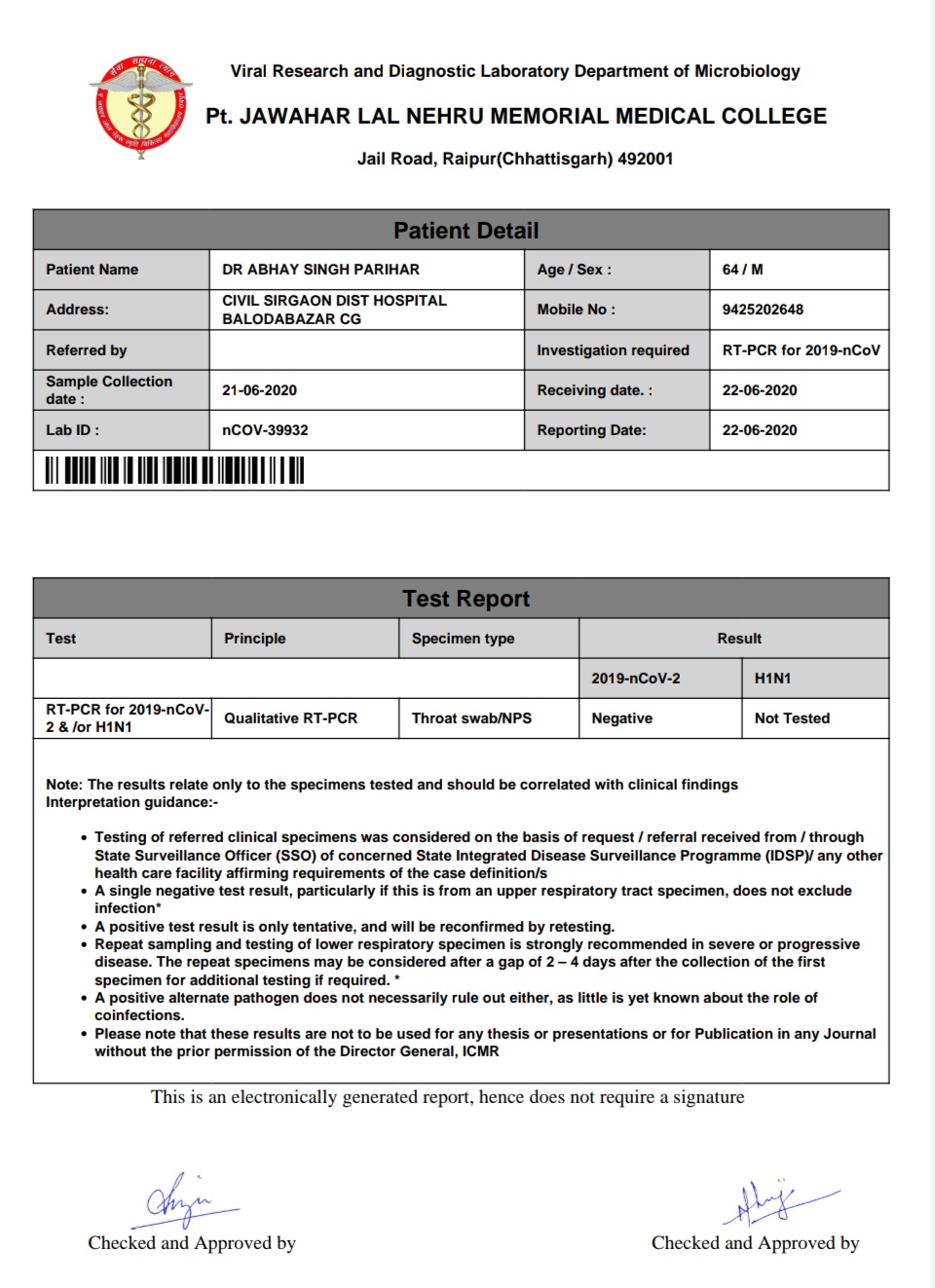 mistake in corona test report