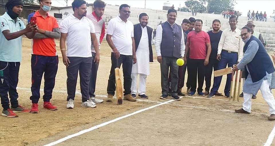 School Education Minister Premasai Singh Tekam inaugurates cricket match