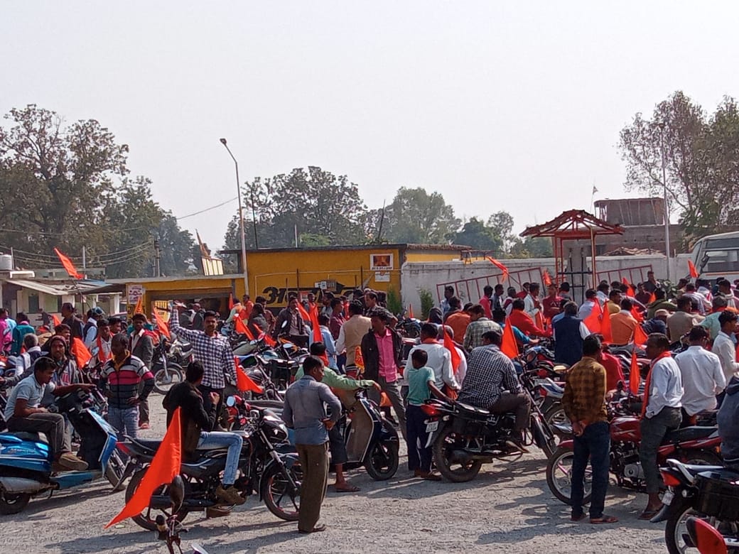 Bike rally held to commemorate construction of Ram temple in surajpur