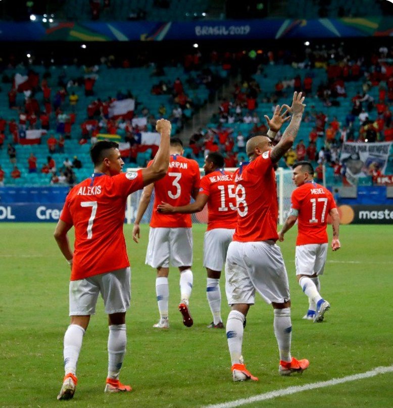 Chile players acknowledge the support of fans.