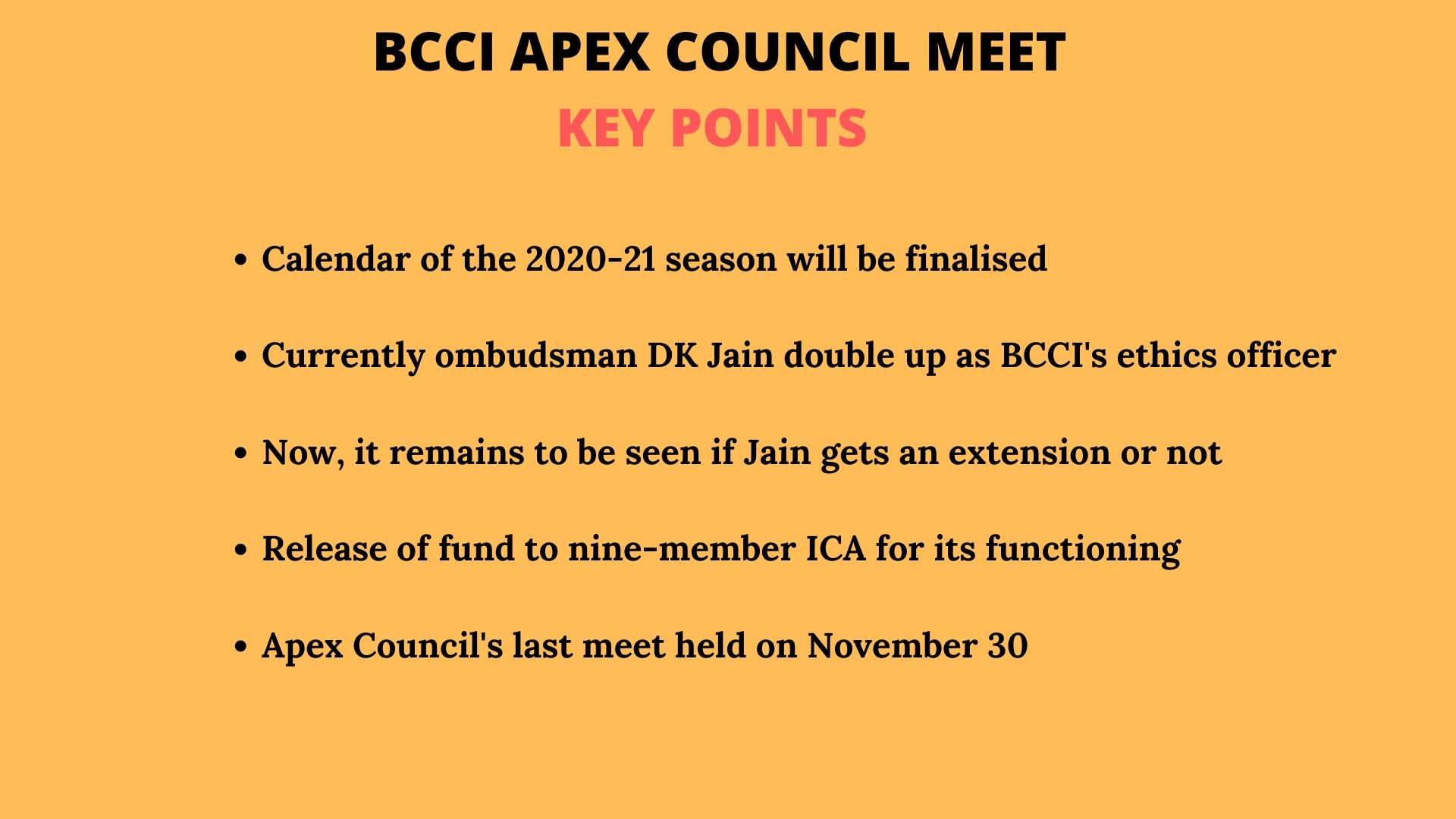 Key issues that will be discussed during BCCI Apex Council meet.