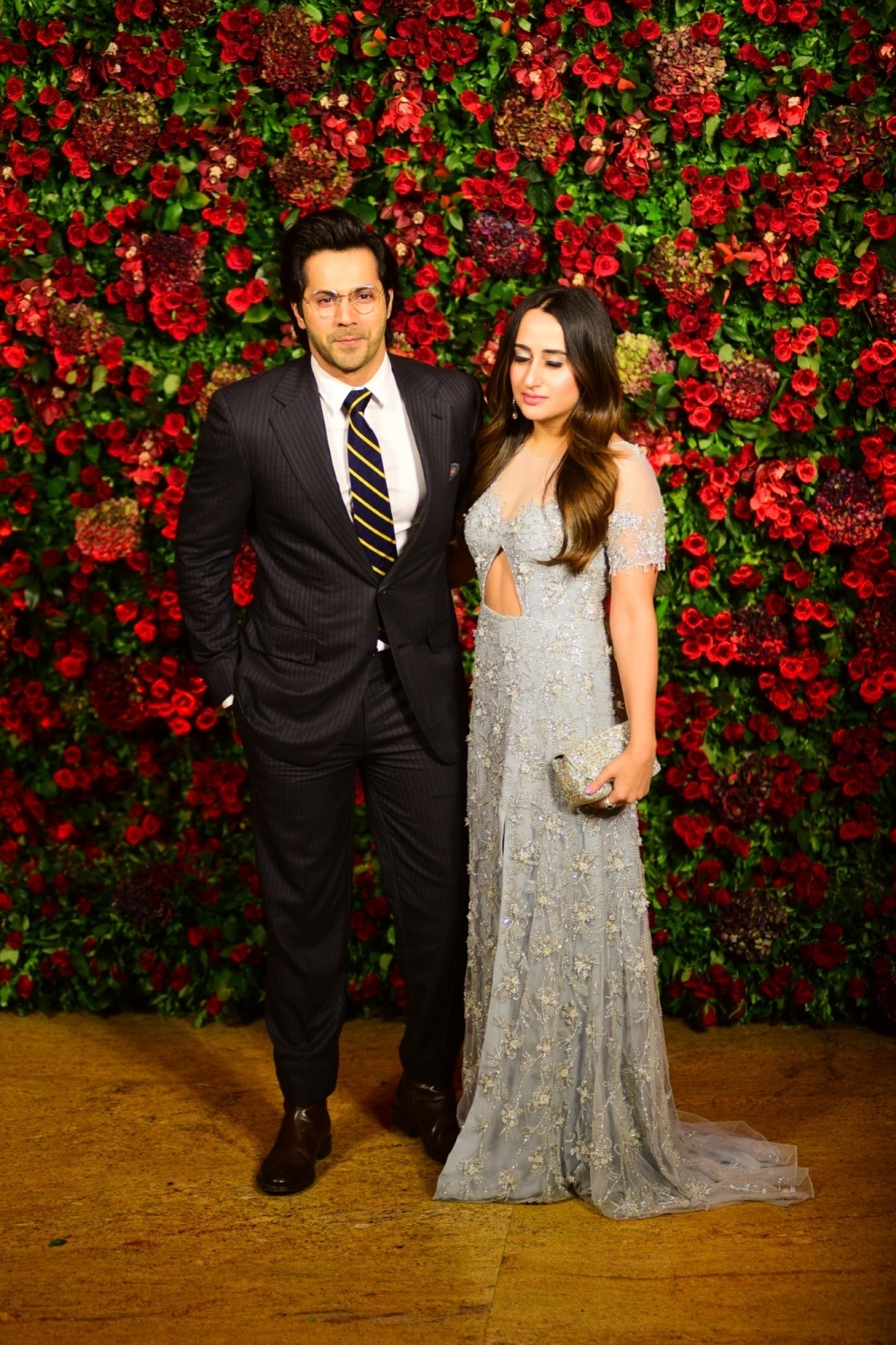 Varun Dhawan with Natasha Dalal at Deepika Padukone and Ranveer Singh's wedding reception in 2018