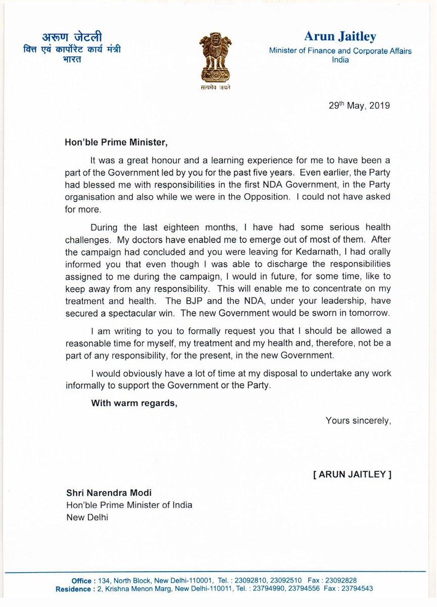 Arun Jaitley writes to PM