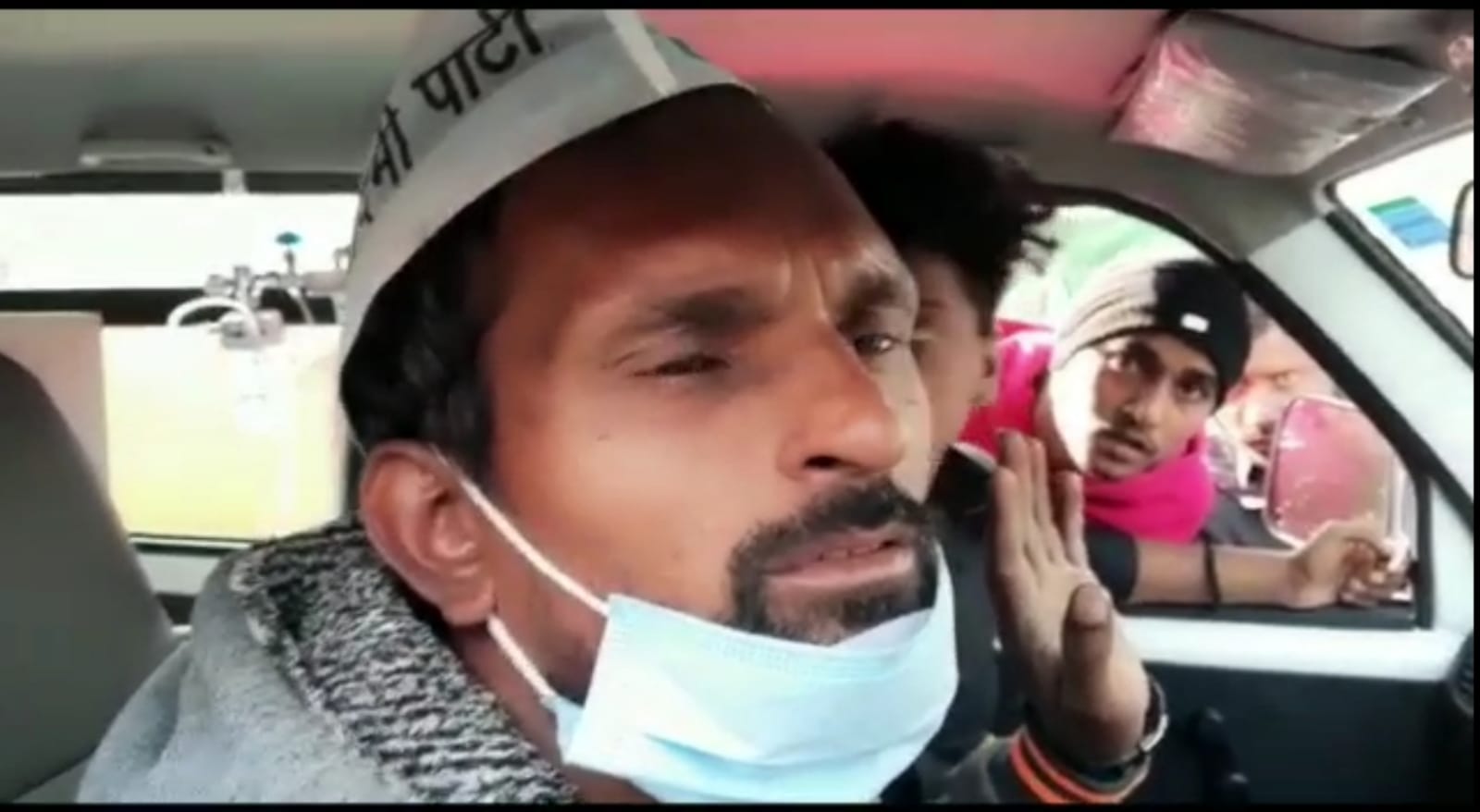 In AAP's tricolor yatra, a driver wearing a party cap was seen carrying drinking water in an ambulance instead of a patient.