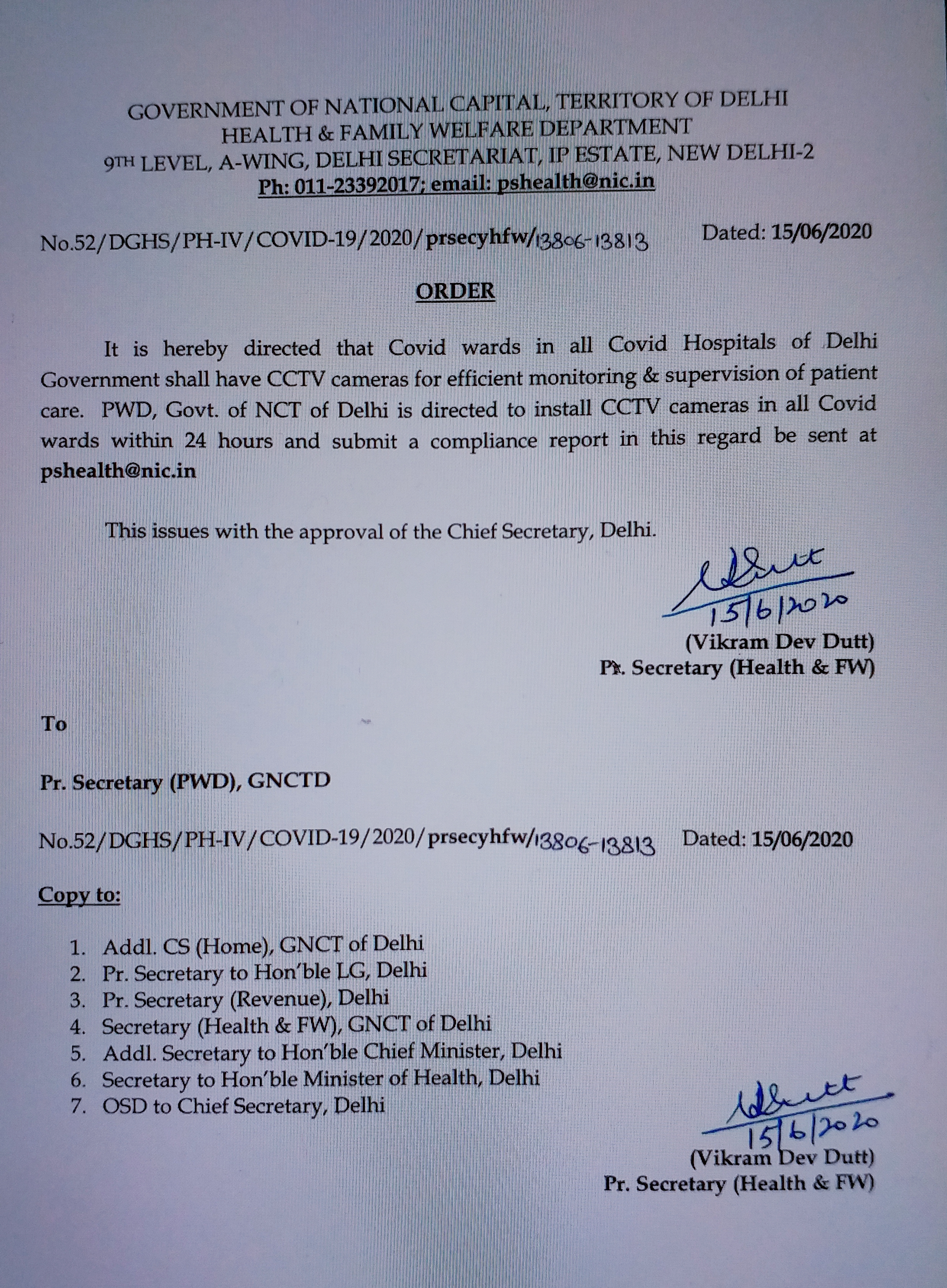 Delhi govt asks its PWD to install CCTV cameras in COVID-19 wards within 24 hours