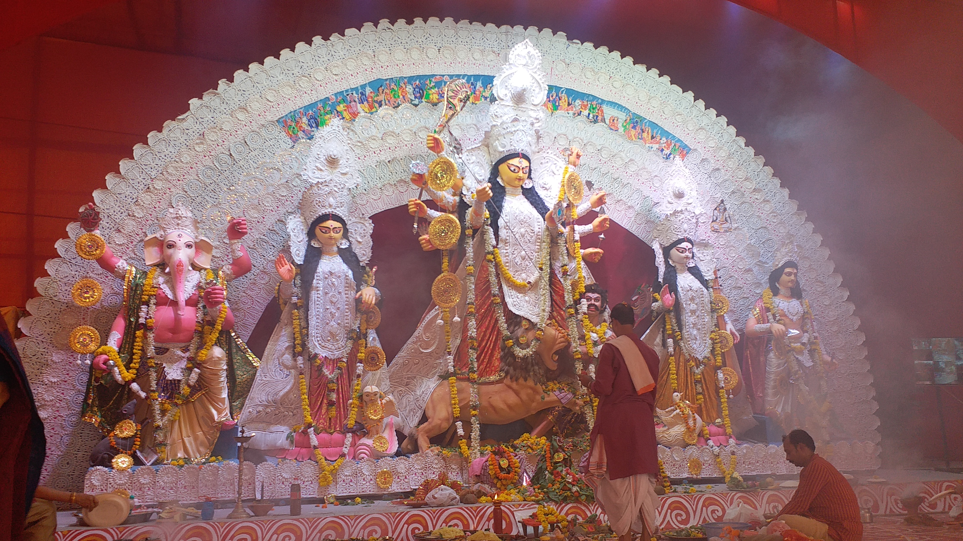 This idol of Durga Maa is natural eco friendly with artificial pond for  immersion