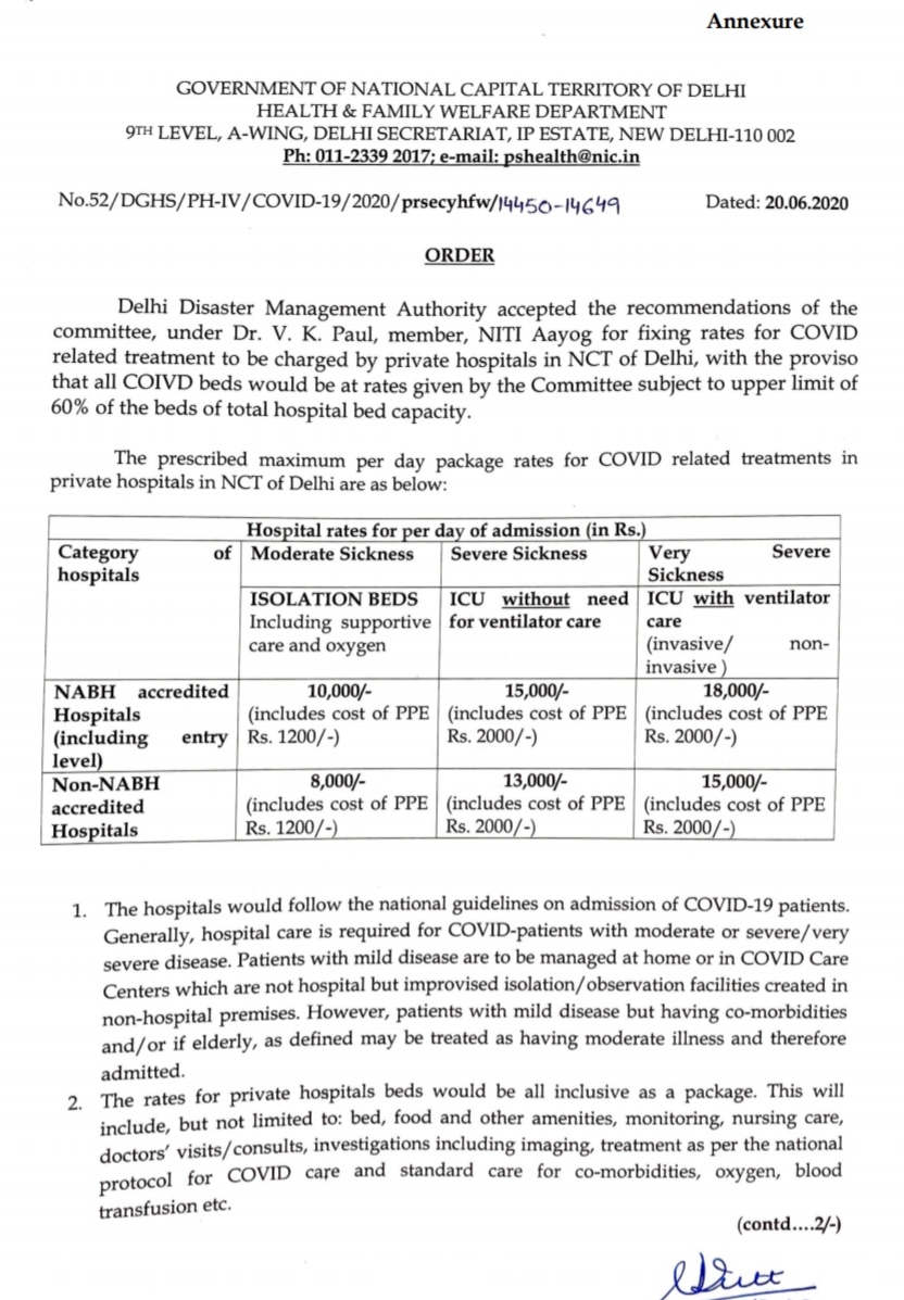 The government capped rates for private hospitals