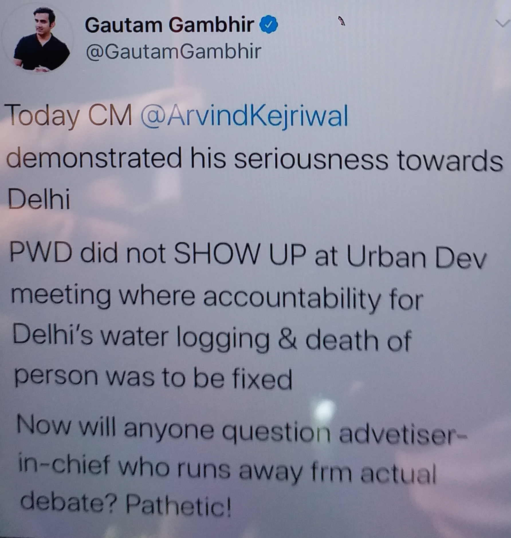 Gautam Gambhir on kejriwal