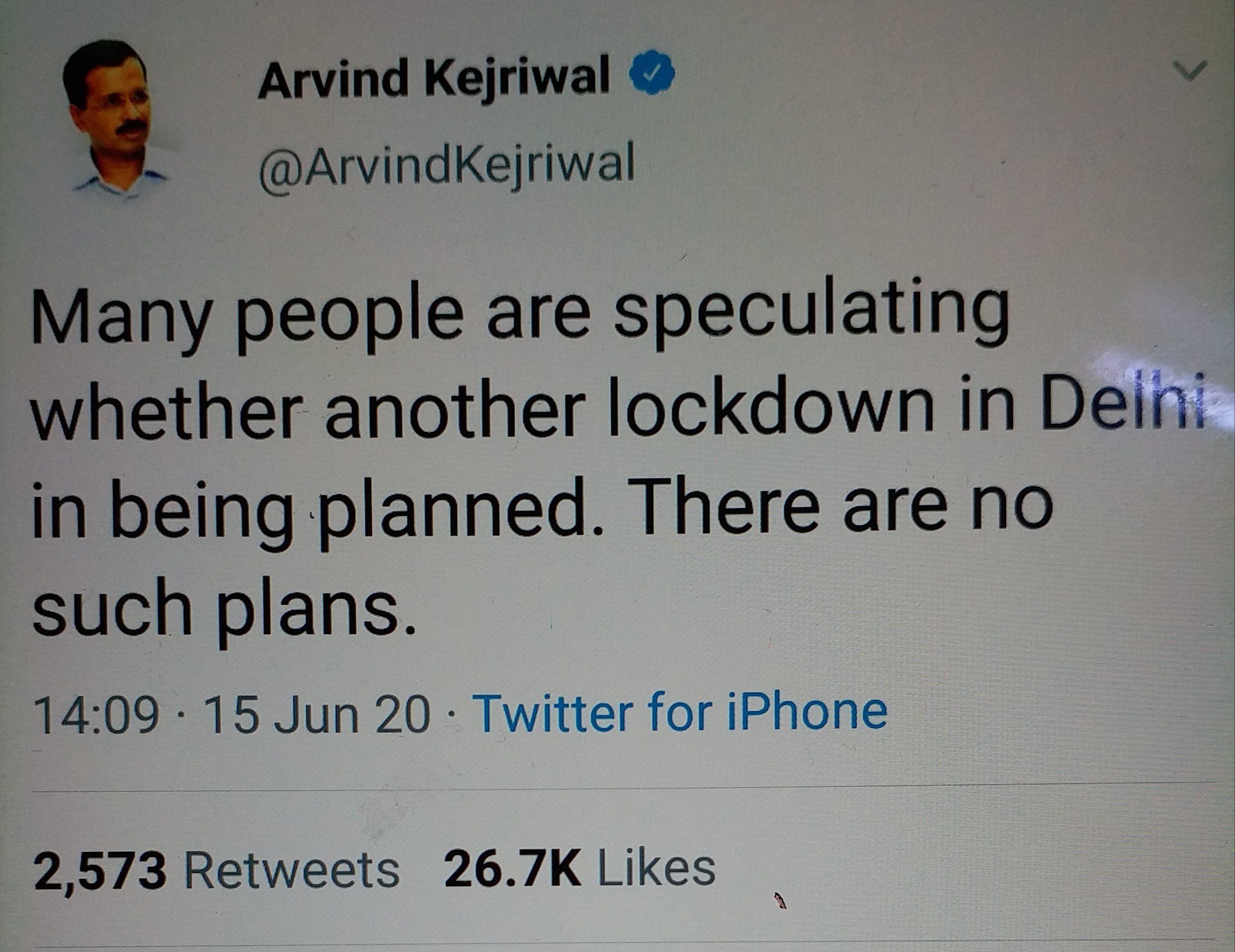 CM kejriwal said no lockdown in delhi