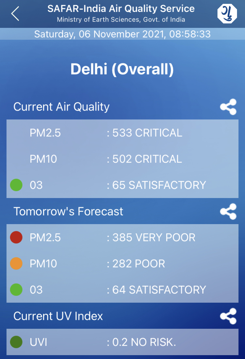 ਦਿੱਲੀ ਵਿੱਚ AQI 500 ਤੋਂ ਉੱਪਰ ਬਣਿਆ ਹੋਇਆ ਹੈ, ਸਥਿਤੀ ਬਹੁਤ ਚਿੰਤਾਜਨਕ