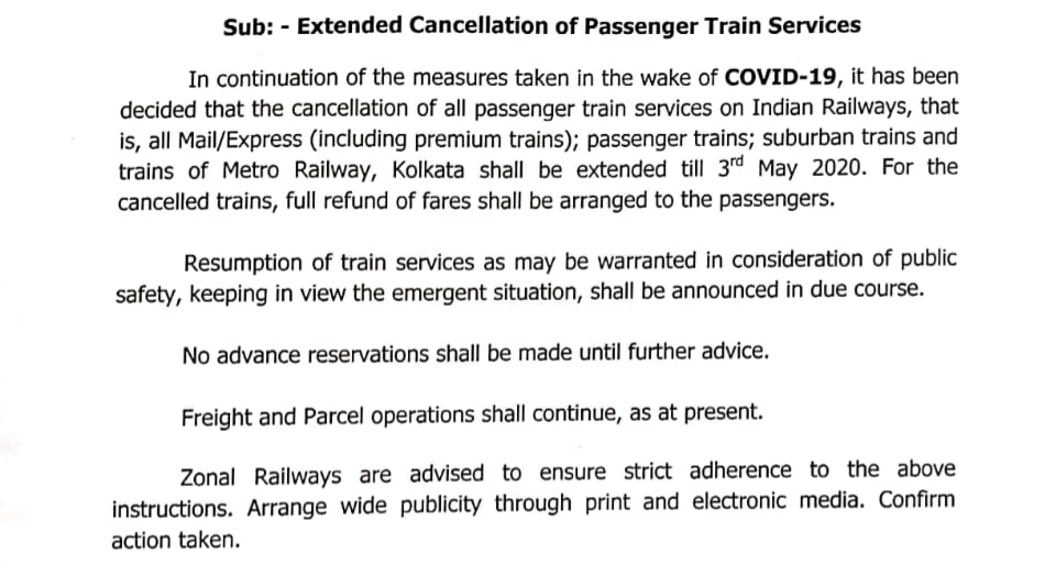 لاک ڈاؤن: ریلوے نے مسافر ٹرینوں کی منسوخی 3 مئی تک کی