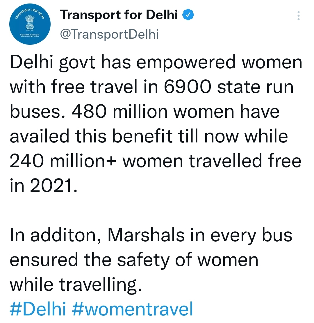 DTD tweeted and told about female free bus service scheme