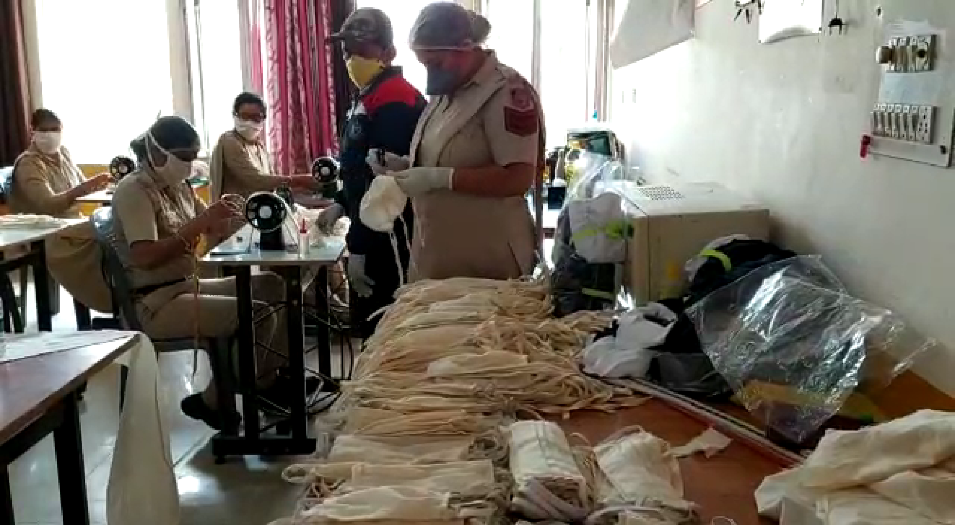 delhi police women constable making mask after duty hour in dwarka delhi