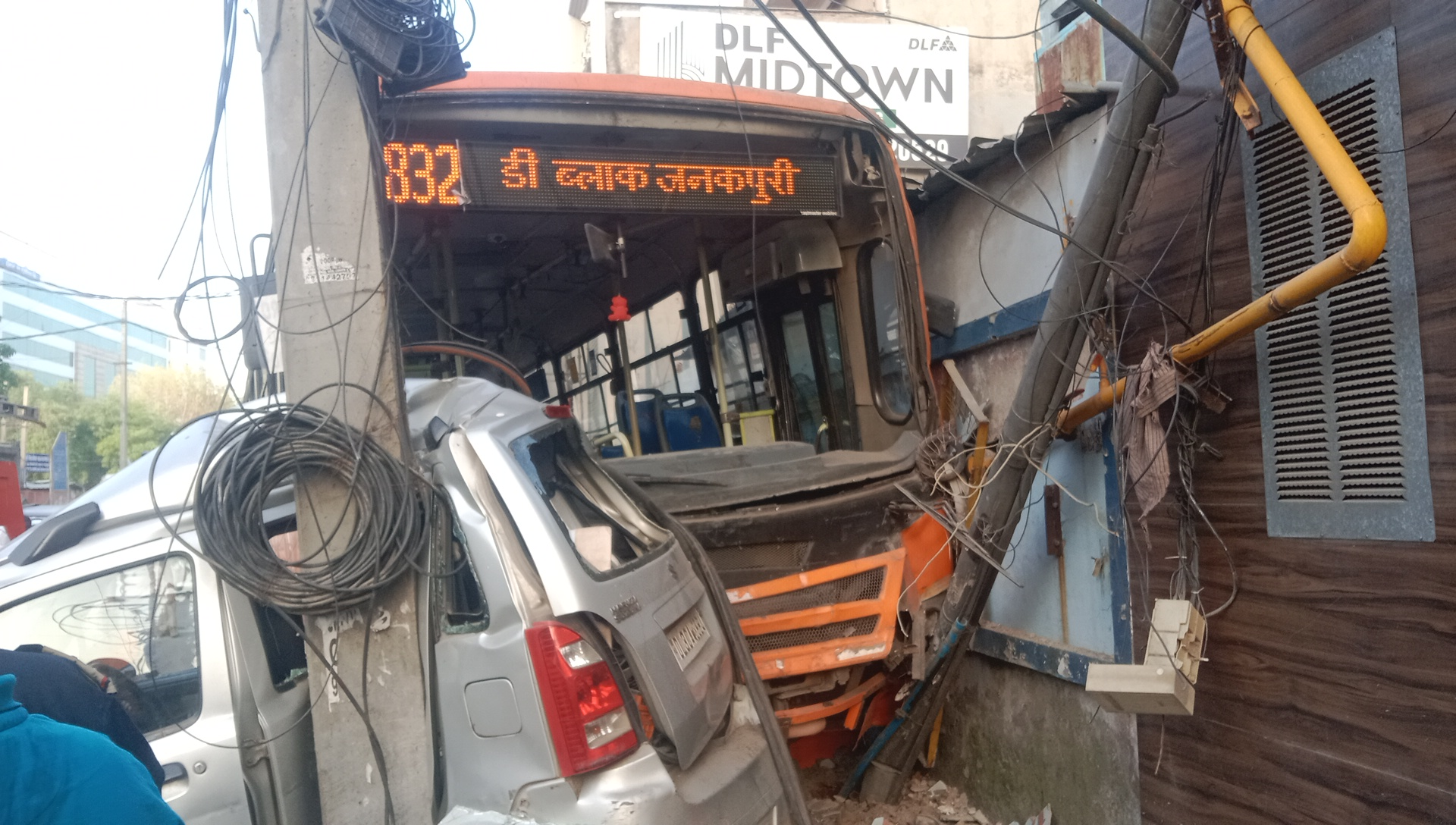 Cluster bus hit car on Najafgarh road