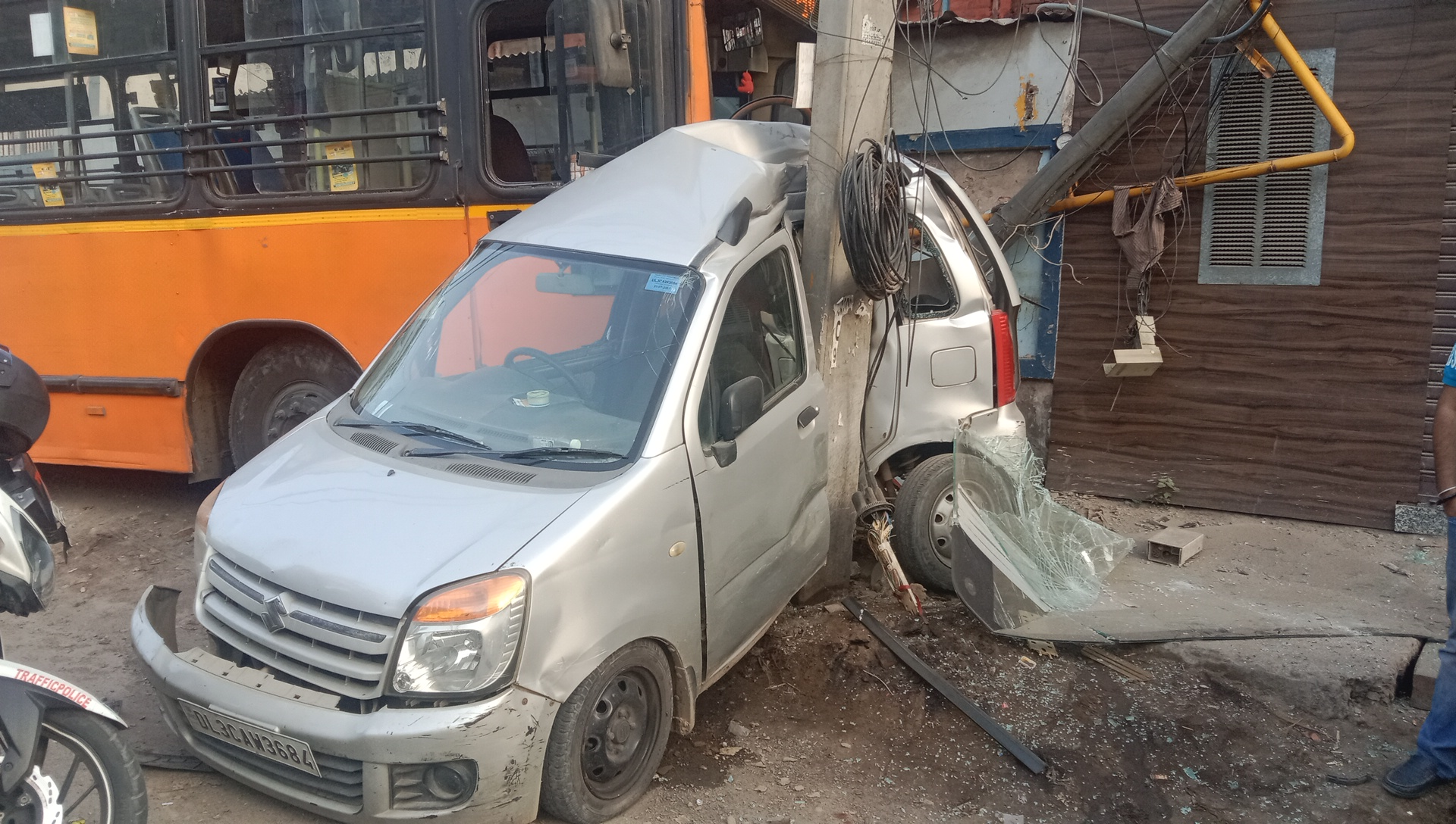 Cluster bus hit car on Najafgarh road