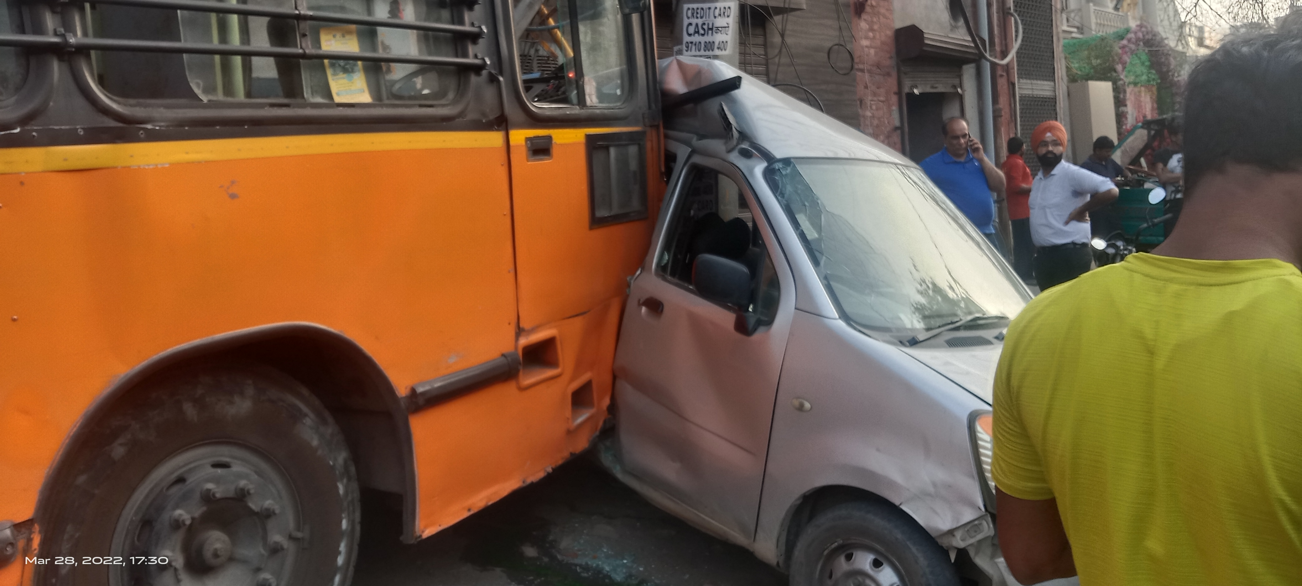 Cluster bus hit car on Najafgarh road