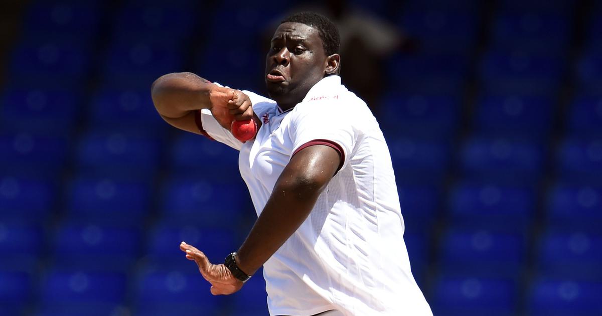 Rahkeem Cornwall takes Cheteshwar Pujara's wicket on his debut Test.