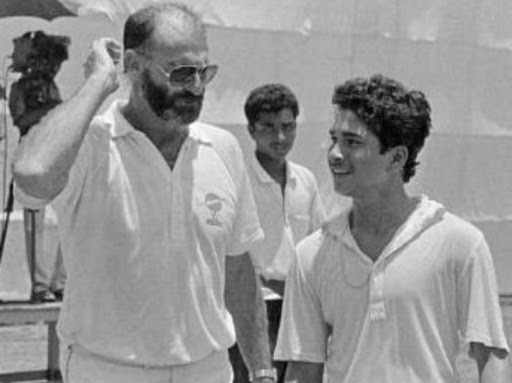 Dennis Lillee and Sachin Tendulkar at MRF Pace Foundation in Chennai in 1987.