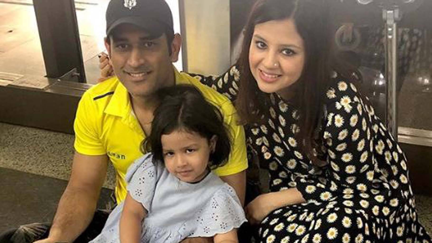 MS Dhoni with his wife Sakshi and daughter Ziva