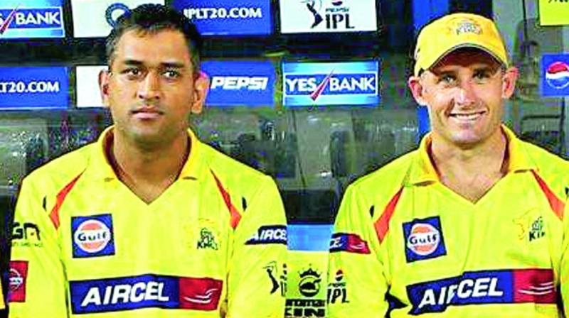 hussey with dhoni