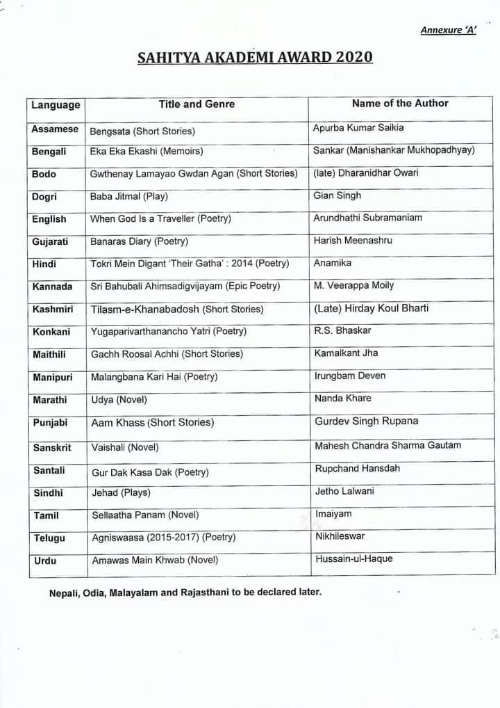 کتابوں کا انتخاب متعلقہ زبانوں میں تین ممبروں کی جیوری کی طرف سے کی جانے والی سفارشات کی بنیاد پر کیا گیا