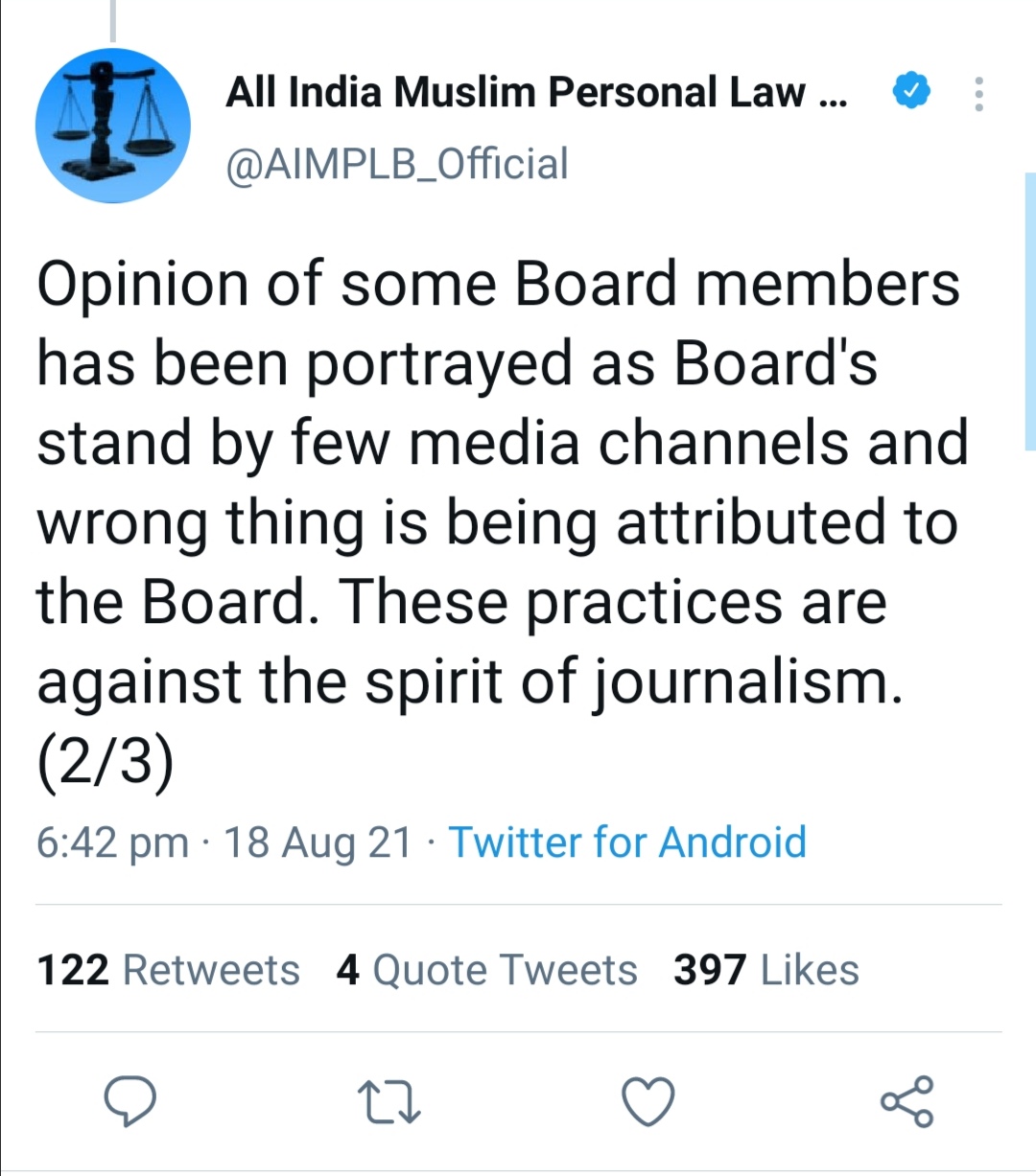 All India Muslim Personal Law Board Tweet