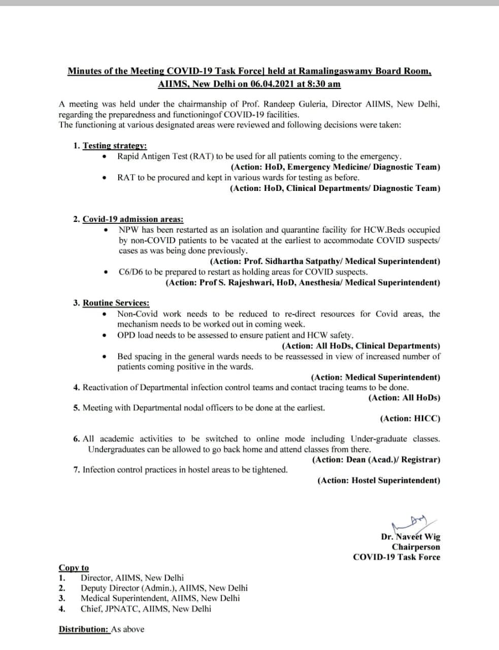 Delhi AIIMS Decisions due to corona