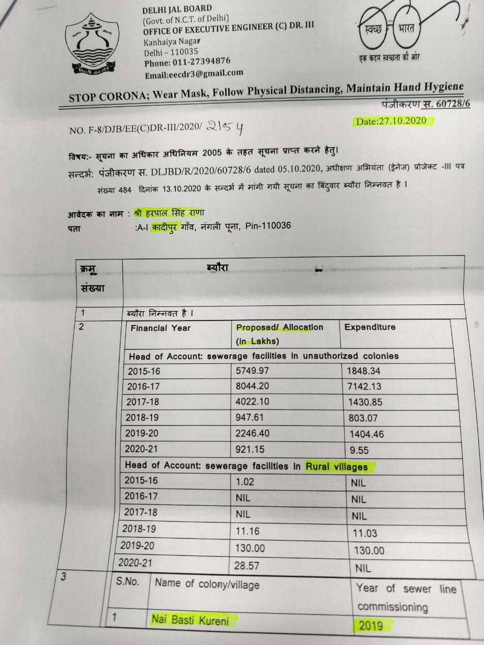 planning to lay sewer lines approved in more than 150 colonies and villages of delhi