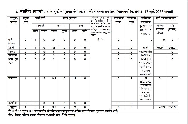 धुळे जिल्ह्यात सरासरीच्या तुलनेत अधिक पर्जन्यमान