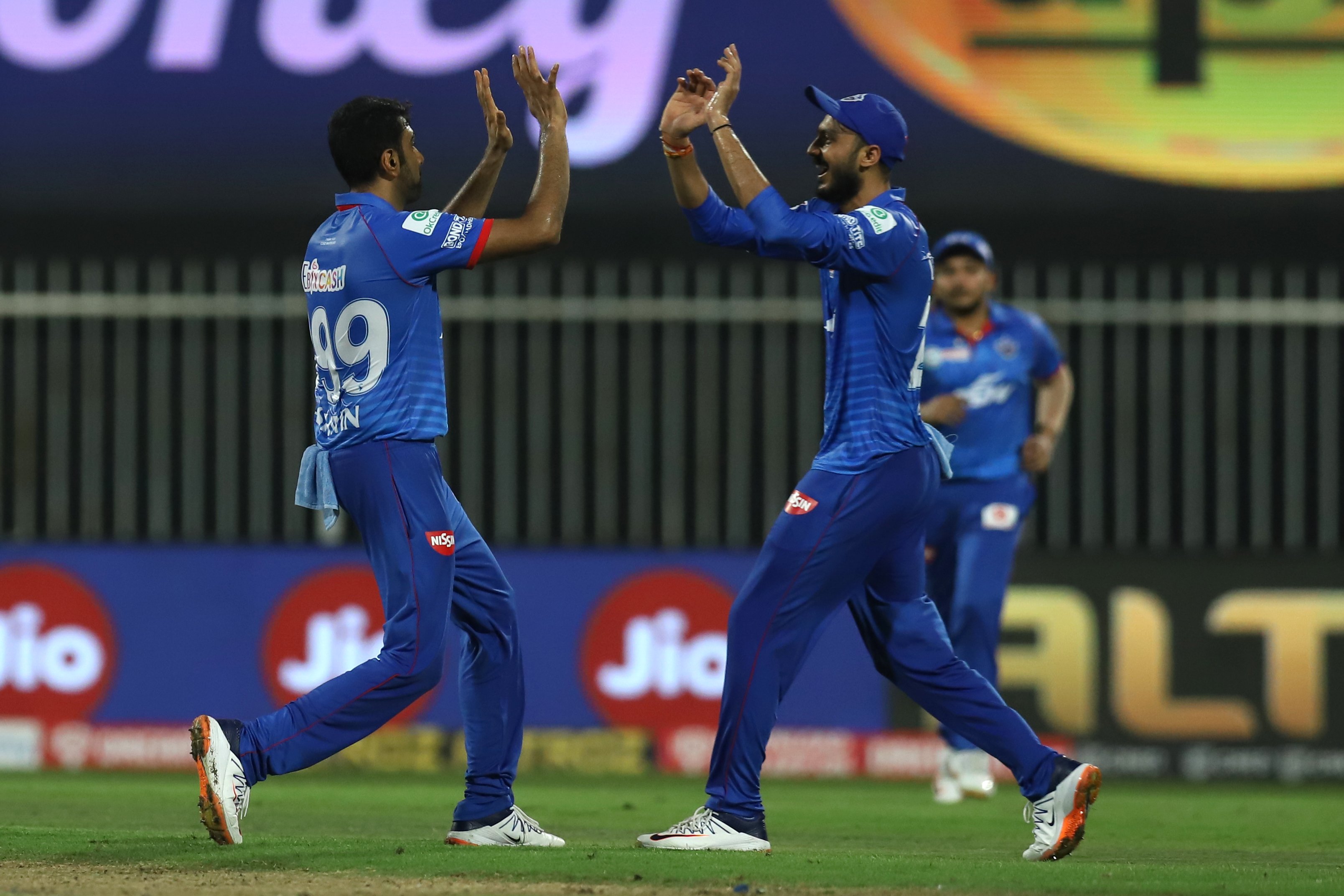 Ravichandran Ashwin and Axar Patel celebrating wicket