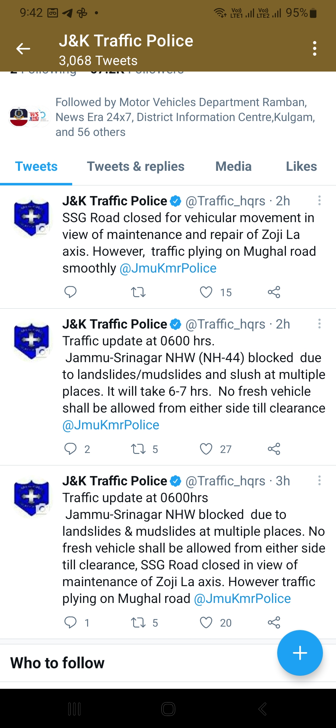 LANDSLIDES BLOCK JAMMU SRINAGAR HIGHWAY