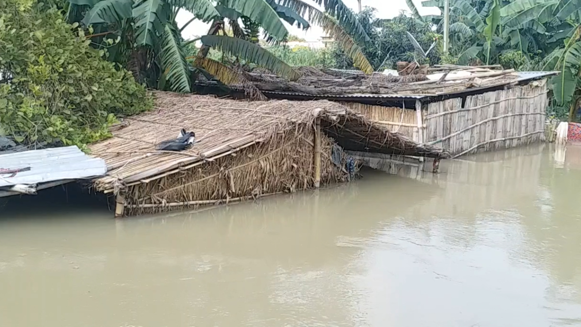 Bihar flood fury  Mangalpur Kala village  roof-to[ of hut  guard their belongings  villagers settled on the top of huts  champaran flood