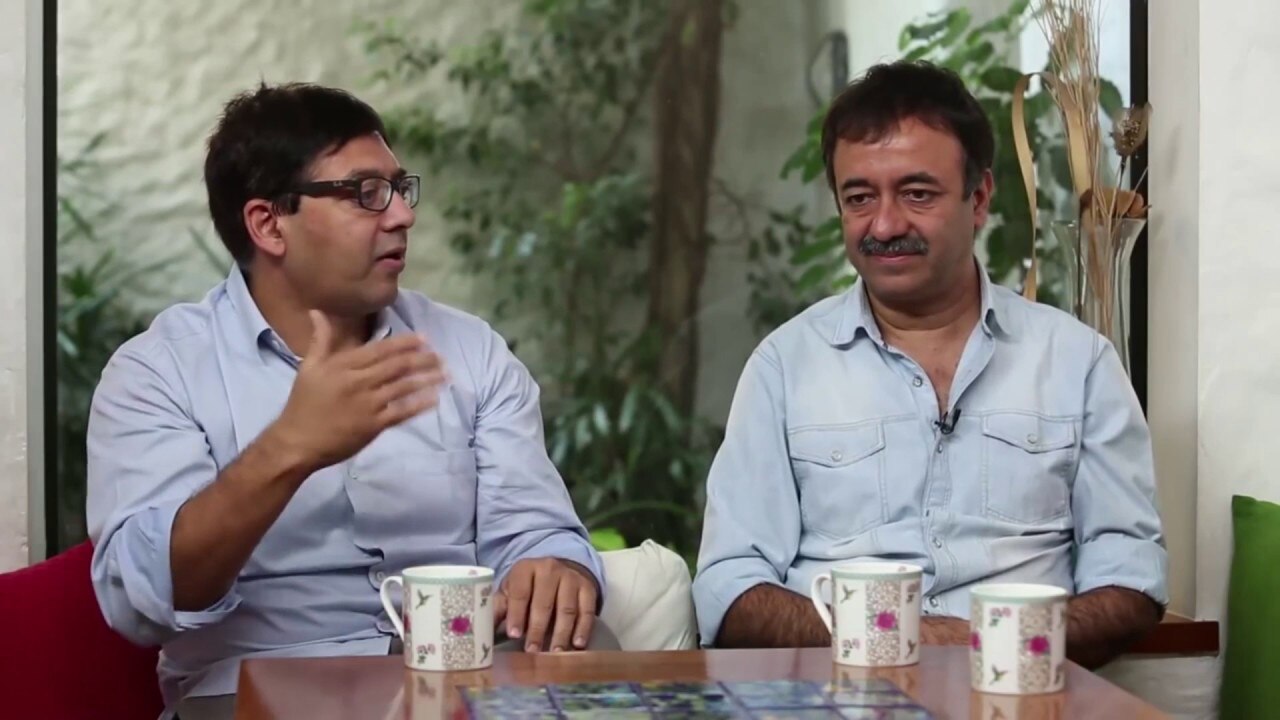 Abhijat Joshi and Rajkumar Hirani during an interview